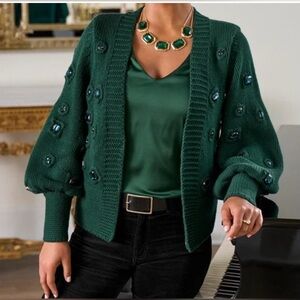 Boston Proper Green Gem Embellished Cardigan Size M